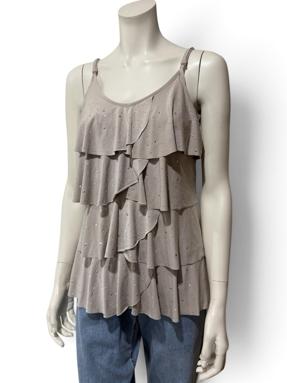 INC International Concepts Taupe Tiered Top Tank Rhinestones Petite Large